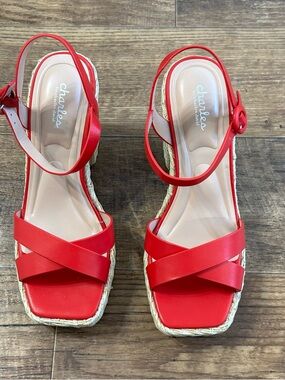Charles by Charles David Bright Red Espadrille Wedge Sandals
